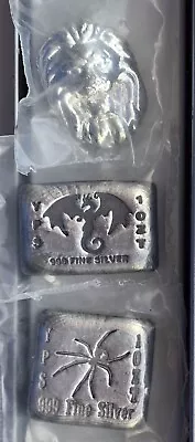 Three 1 Oz Poured Silver Bars: Lion Dragon Spider - 3 Oz Total - Yeager's • $99.99