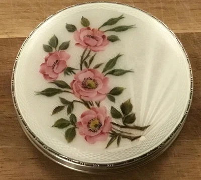 £179.99 • Buy Silver And Guilloche Enamel Rose Compact Henry Clifford Davis Birmingham 1955