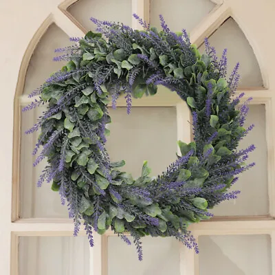 42cm Eucalyptus Wreath For Spring Front Door Artificial Lavender Flowers Wreath • £9.95