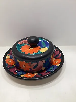 Czech Peasant Art Pottery Mrazek Hand Painted Butter Dish With Lid • $59.99