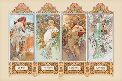 Alphonse Mucha Four Seasons 24x36 Poster Art Classic Painting Iconic Beautiful!! • $17.99