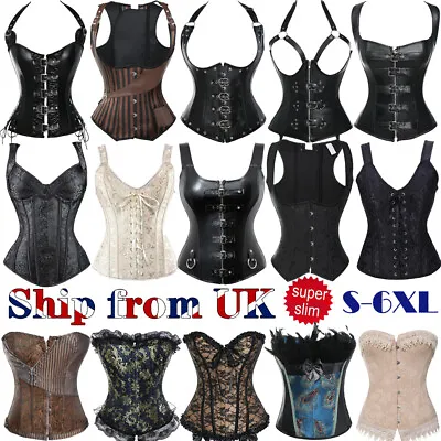 Women Gothic Boned Corset Burlesque Basque Vest Top Costume Sexy Bustier 6-~24 • £22.88