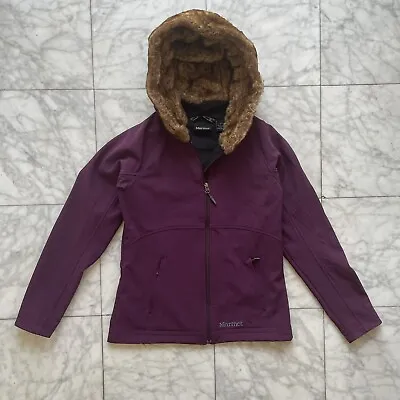 MARMOT Jacket  Furlong Womens Medium Softshell Purple  (Faux) Fur Lined Hood • $33