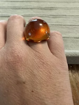 Vintage Lalique Signed Amber Colored Art Glass Dome Ring 7.5  • £192.83