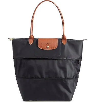 NWT LONGCHAMP Le Pliage Expandable Large Shoulder Tote BLACK Made In France! • $238