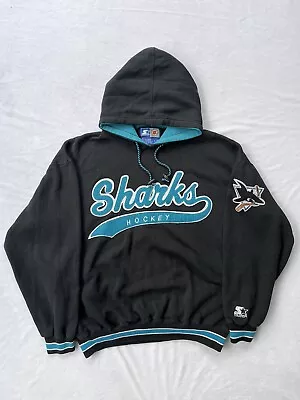 Vintage Starter San Jose Sharks Script Spellout Hoodie Pullover Mens Large L 90s • $65
