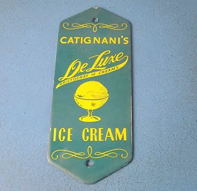 Vintage Ice Cream Sign - Catignani's Shop Gas Station Pump Porcelain Sign • $139.37