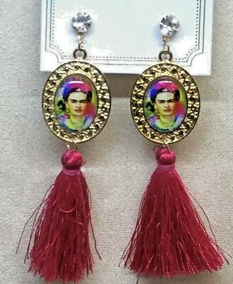 Frida Kahlo With Tassel Fuchsia Fashion Earrings • $4.99