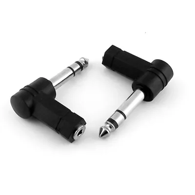 90Degree 6.35mm Male To 3.5mm Female Plug 3Pole Right Angle Stereo Audio Adapter • £3.07