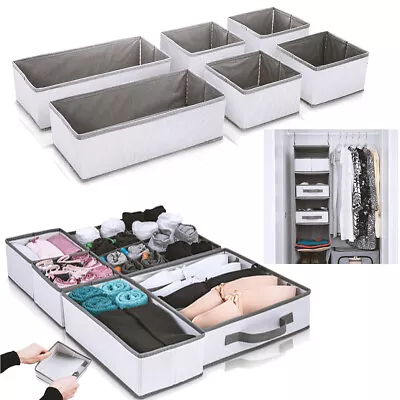 Canvas Storage Box Wardrobe Organiser Drawer Organiser Socks Ties Tidy 6 Section • £114.99