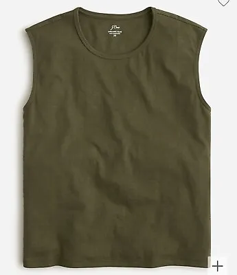 J. Crew M Organic Slub Cotton Muscle Tee Olive Green Sleeveless Relaxed NWT • $17.99