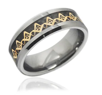 Free Mason Ring - Freemasonry Style Tungsten Silver - Black & Gold Masonic Rings • $32.24