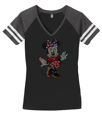 Women's Minnie Mouse T-Shirt Disney Ladies Tee Shirt S-4XL Bling V-Neck • $29.74