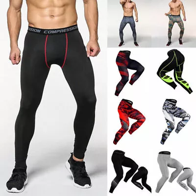 Mens Compression Leggings Sport Fitness Gym Running Tight Base Layer Pants • £2.69