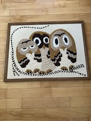 Vintage Embroidered Owl Picture • $48