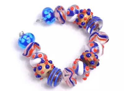 New 15 Pc Set Fine Murano Lampwork Glass Beads - 12mm Stripes & Swirls - A7101c • $4.99