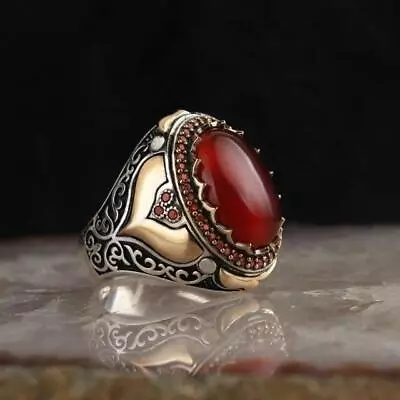 Retro Handmade Turkish Signet Ring For Men Vintage Silver Color Carving Pattern • $7.99