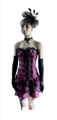 Black & Fuchsia Saloon Girl Burlesque Moulin Rouge Wild West Costume & Accs S • $34.99