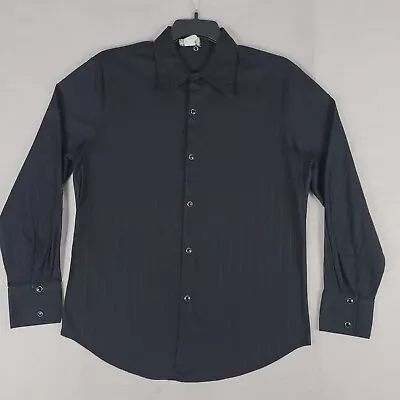 Vintage Western Pearl Snap Shirt Men Large Black Striped ButtonUp Cowboy Stretch • $24