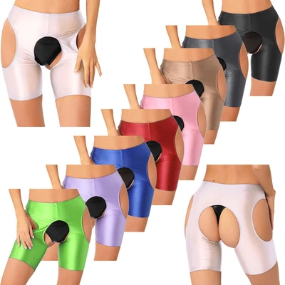 $10.03 • Buy Women Glossy Hollow Out Short Suspender High Waisted Workout Gym Yoga Shorts
