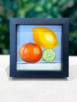 Lemon Lime Oil Painting- Realism Original Deep FRAMED Clementine Fruit Art Deco • £65