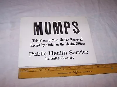 Vintage MUMPS Paper Sign - Public Health Service - LABETTE COUNTY - Maybe Kansas • $20