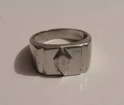 Vintage Mens Pinky Ring Pot Metal Stainless Steel Embossed Diamond Design • $10