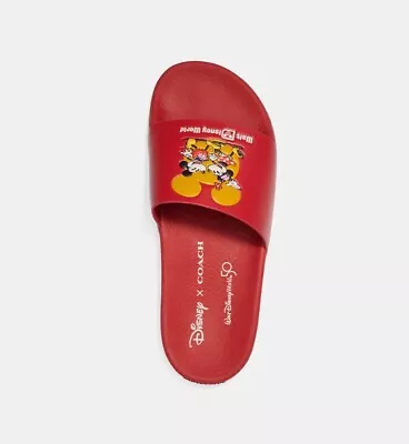 Size 8 Women's - Coach X Disney Mickey Minnie Logo Slide Sandal Electric Red • $59.95