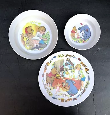 Vtg 1980s Walt Disney Prod. Winnie The Pooh 3pc Set Melamine Dishes Plate Bowls • $16.95