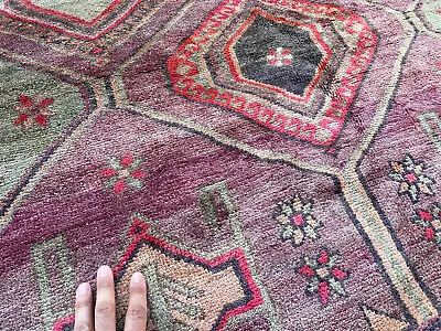 5x7 VINTAGE ORIENTAL RUG HAND-KNOTTED Handmade Geometric Antique Purple Real 4x7 • $449