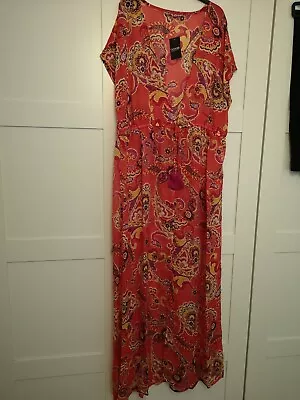 £12.95 • Buy BNWT Long Sheer Paisley Orange Red Maxi Kaftan Kimono Style Dress Cover Up UK 14