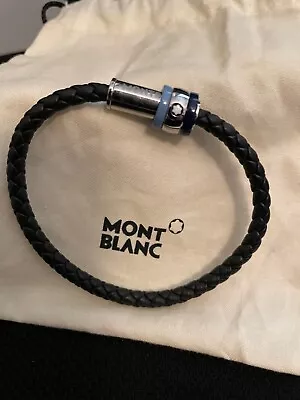 Men's Montblanc Bracelet Black Braided Leather W/Stainless Magnetic Clasp Sz 63 • $50