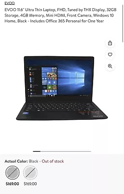 Evoo 32gb 11.6  Ultra Thin Laptop Windows 10 4gb Ram • $90