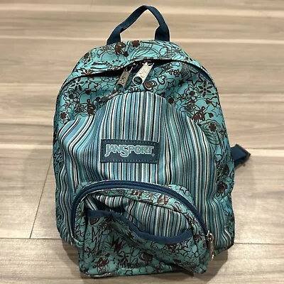 VTG JanSport Mini School Backpack Travel Bag Floral Flowers Blue Small Camping • $27.99