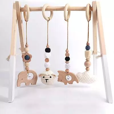 4 Pcs Wooden Play Arch For Babies Baby Teething Ring Hanging Pendant Baby Gym • £10.71