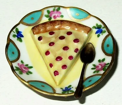 Limoges Box~ Cherry Cheesecake On A Plate ~ Spoon & Napkin ~dessert~ Peint Main  • $105