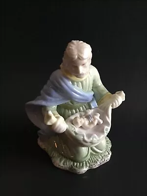 VTG K's Collection Religous Glazed Figurine Kneeling Jesus Holding Baby In Wrap • $10