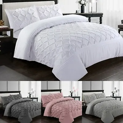 £18.99 • Buy Luxury Pintuck Bedding Set 100% Egyptian Cotton Duvet Quilt Covers Bed Sets  