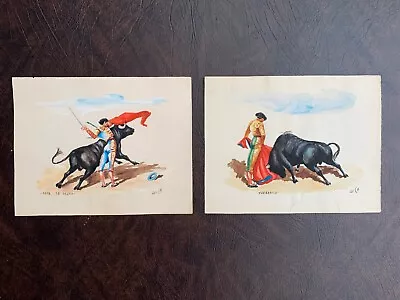 Matador Paintings (Pair Of 2) Hand Painted Signed Watercolors Bullfight Scene • $45