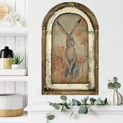Easter Rabbit Mural Wall Art Picture Wooden Frame Porch Hanging Painting Poster • $21.23
