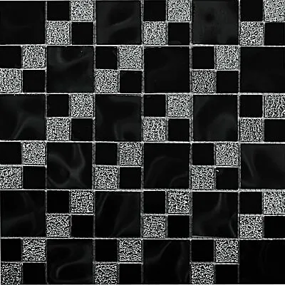 Black And White Mat Crystal Mosaic Tiles Sheet Walls Floors Bathroom Kitchen • £59.99