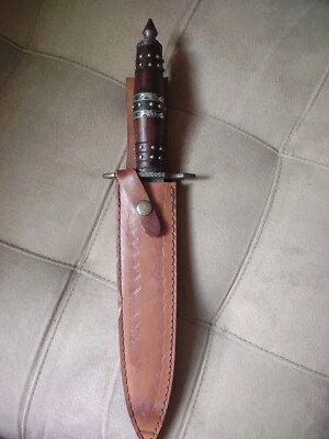 $65 • Buy CUSTOM DAMASCUS STEEL V 42 Style Large Fighting Knife With Scabbard 