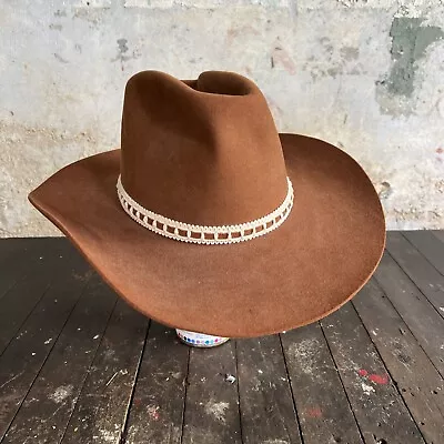 Vntg LONGHORN 5X Beaver Fur Felt Cowboy Western Hat Sz 7 1/8 • $59.99