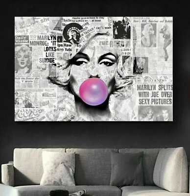 Marilyn Monroe Pink Bubble Gum Black White Framed Canvas Wall Art Or Paper Print • £11.04