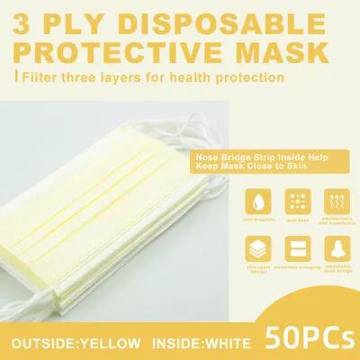 50PCs [Yellow] Face Mask Disposable Non-Medical 3-Ply Earloop Face Mouth Cover • $5.99