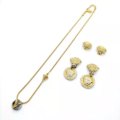 Versace Pendant Necklace 3 Pieces Set Earrings  Metal Gold Metal 3351843 • $41