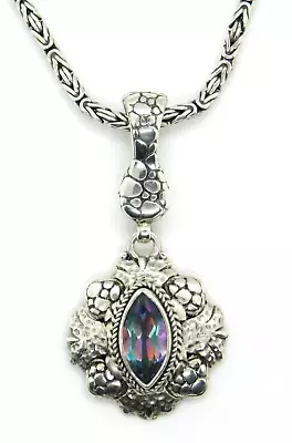 Sarda 925 Sterling Silver Marquise Mystic Quartz Pendant With Byzantine Necklace • $185