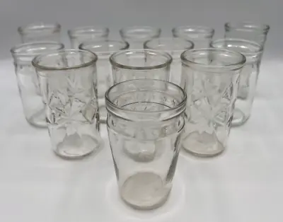 13 Vintage Mixed Design Small Clear Glass Jelly Jars - Starburst Stars Diamond • $22