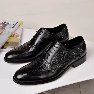 Mens Leather Brogues Smart Formal Office Casual Lace Up Oxford Derby Shoes Size • £20.89