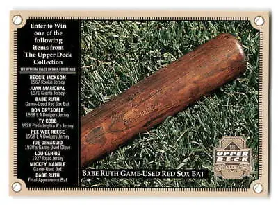 Babe Ruth Game-Used Red Sox Bat Entry Form 2000 Upper Deck • $1.60